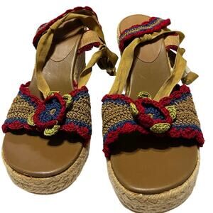 Quipid Multicolored Crocheted Wedge Sandals- Womens 8-Hippie/Boho Festival